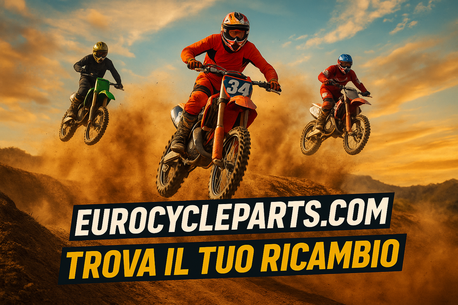 sfondo per sito motocross con due scritte in centro e in basso , EUROCYCLEPARTS.COM E TROVA IL TUO RICAMBIO. le voglio una sotto l' altra
